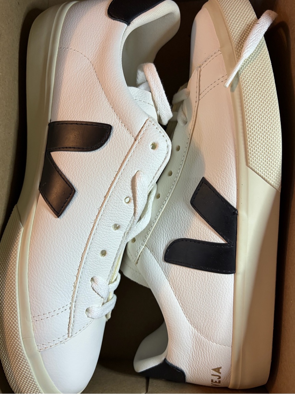 Veja White Leather Sneakers with Black V Detail